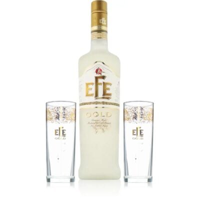 Efe Raki Gold mit 2 Gläsern