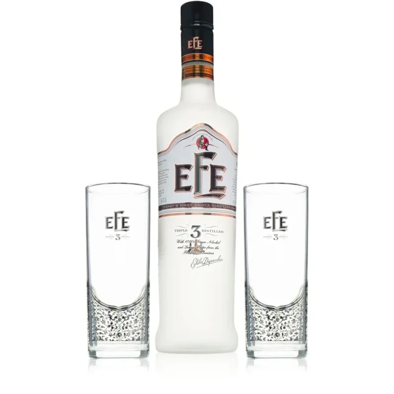 Efe Triple Raki mit 2 Efe Triple Gläsern