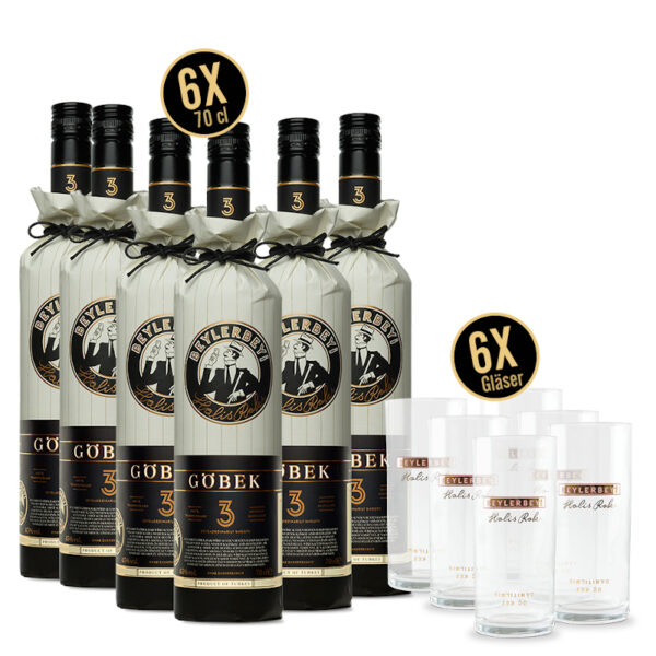 Sparpaket 6 x Beylerbeyi Raki Göbek mit 6 Beylerbeyi Gläsern