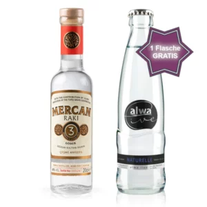 Mercan Raki Göbek 0,2l mit einer Flasche Alwa live naturelle 0,25l
