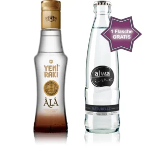 Yeni Raki Ala 0,2l mit einer Flasche Alwa live naturelle 0,25l