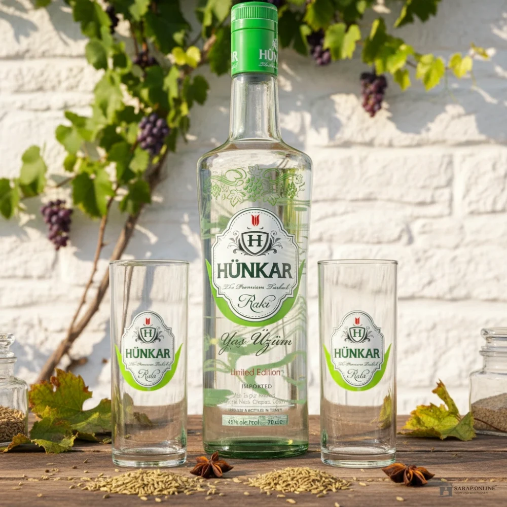 Hünkar Raki Yas Üzüm mit 2 Gläsern Galeriebild