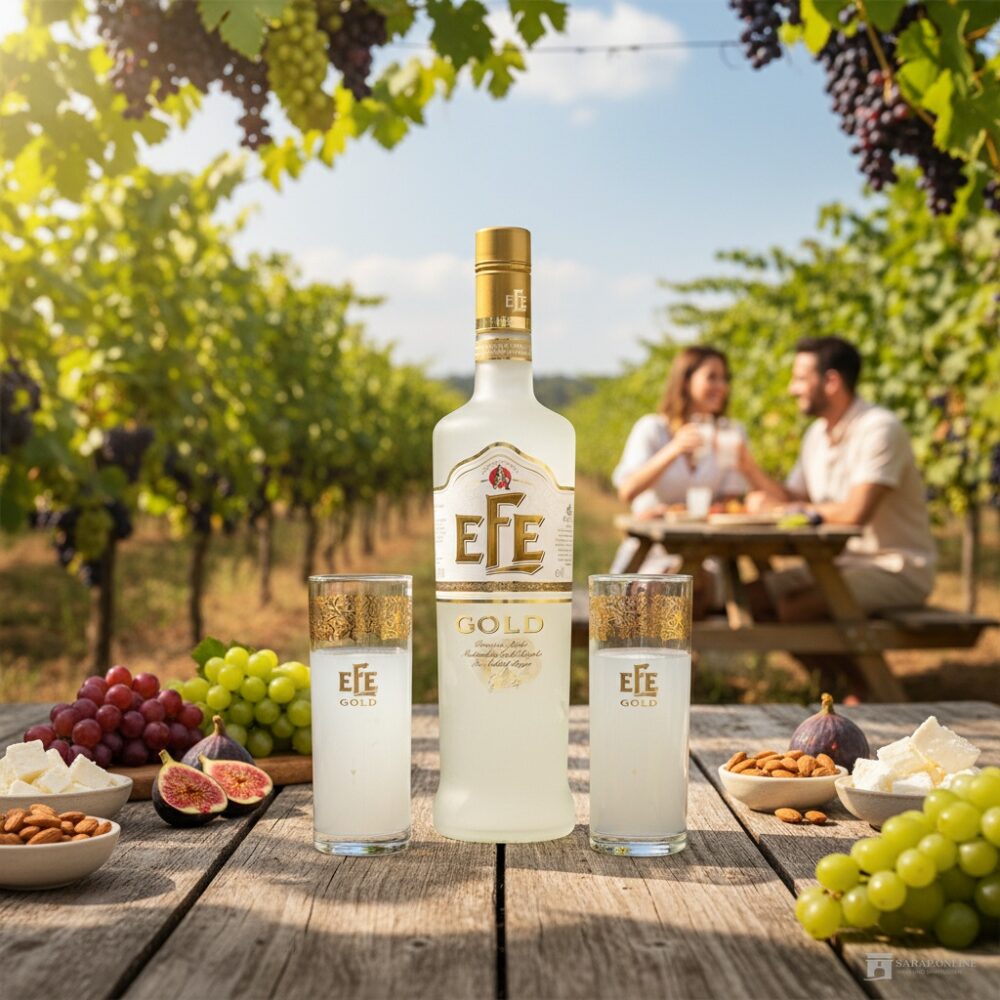Efe Raki Gold mit 2 Gläsern Galeriebild