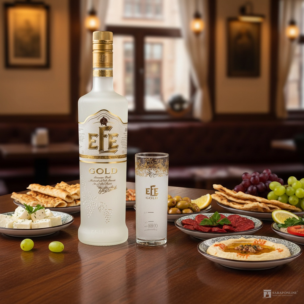 Efe Gold Raki mit 1 Glas Efe gold Raki mit Glas Galeriebild
