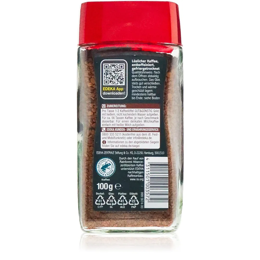 Gut & Günstig Gold entkoffeiniert löslicher Kaffee 100g Gut & Günstig Gold entkoffeiniert löslicher Kaffee 100g – Bild 2