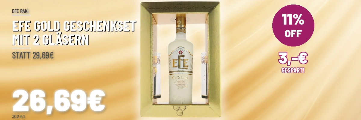Türkischer Wein und Raki Efe Gold Geschenkverpackung mit 2 Gläsern (limitierte Auflage)