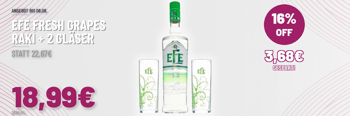 Efe Fresh Grapes Raki mit 2 Gläsern