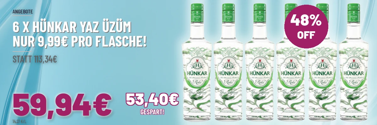 Türkischer Wein und Raki online kaufen Sparpaket 6 x Hünkar Raki Yaz Üzüm