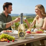 Kessler Gold 0,75l, Flasche in einer gestellten Szene mit gefülltem Glas