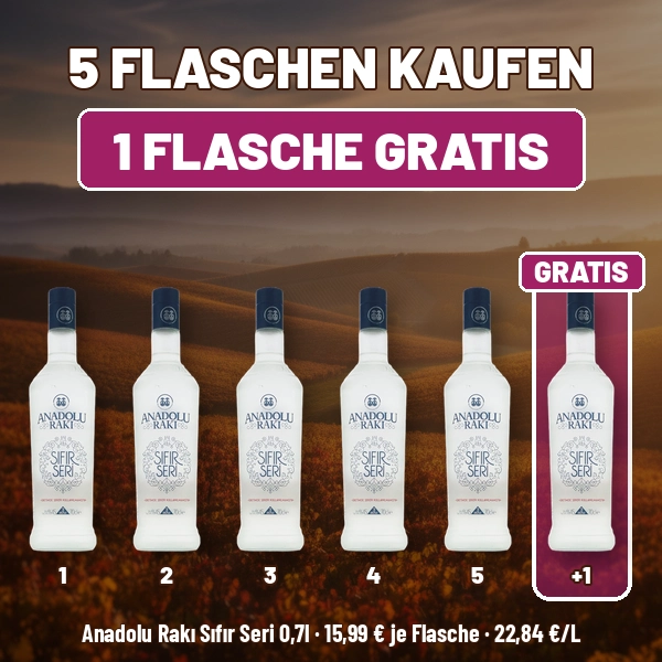 Türkischer Wein und Raki online kaufen Anadolu Raki: 5 Flaschen kaufen, 1 Flasche gratis