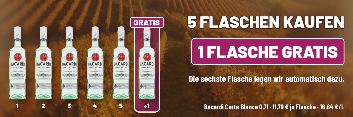 Türkischer Wein und Raki online kaufen Bacardi Carta Blanca: 5 Flaschen kaufen, 1 Flasche gratis