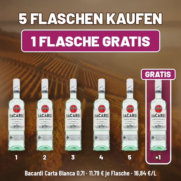 Türkischer Wein und Raki online kaufen Bacardi Carta Blanca: 5 Flaschen kaufen, 1 Flasche gratis